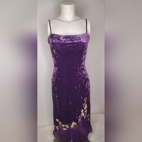 Betsey Johnson Dresses & Skirts - Betsy Johnson Size 4 Elegant Velvet Membroidered And Sheer Hem In Purple Dress
